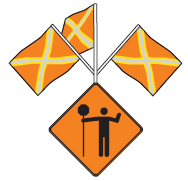 Exemple d'un panneau muni de trois drapeaux