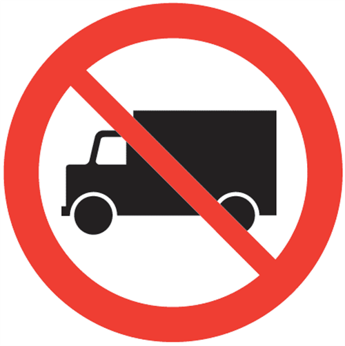 Interdiction aux conducteurs de camions d'emprunter le chemin public balisé par ces panneaux.
