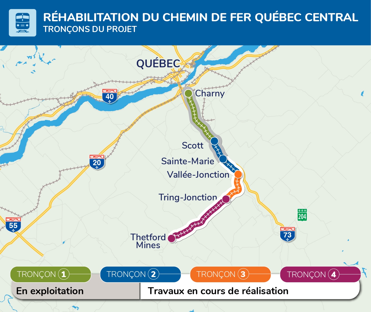 Réhabilitation du chemin de fer Québec Central entre Charny et Thetford  Mines - Transports et Mobilité durable Québec